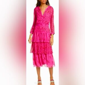 Ba&sh Morris tiered midi dress in fuchsia pink floral print Medium